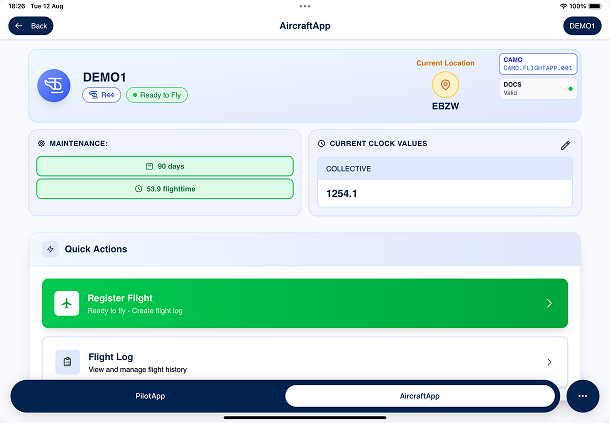 AircraftApp dashboard on iPad